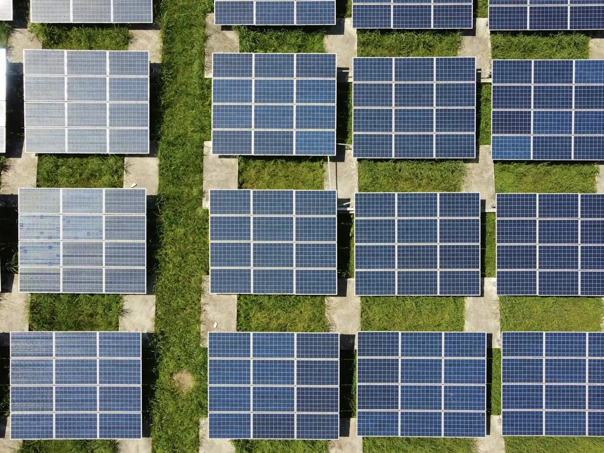 Rows of solar panels from above